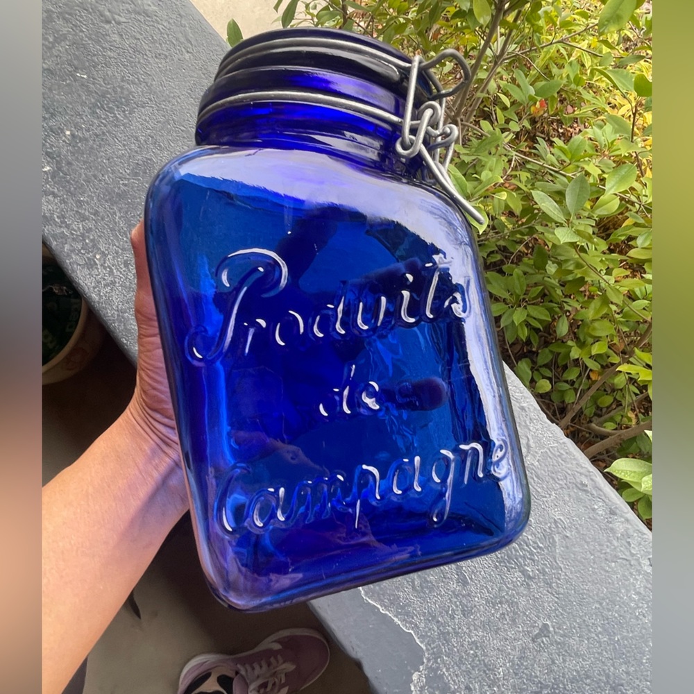 Vintage | Cobalt Blue Embossed Glass Canister - Picture 9 of 9
